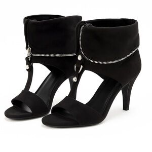 Bakers Black Suede “Kassi” Peep-Toe Ankle Booties Style 1370 – Size 7.5